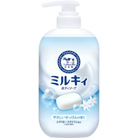 Milky body soap with gentle soapy scent and pump