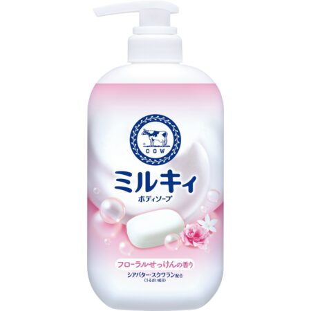 Milky body soap, floral soap scent, pump included