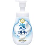 Milky foam body soap with a gentle soapy scent and pump included